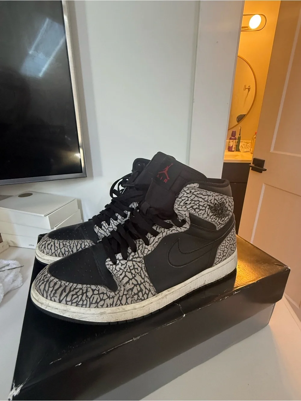 Jordan High-Top Sneakers in Black, Gray and White